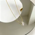 Elegant gold-plated snake chain necklace with a pear-cut clear zircon drop pendant - Water Drop Necklace / Gold
