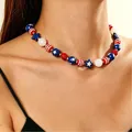 Collier de perles drapeau américain avec motifs d'étoiles et perles rouge bleu blanc - Collier en Perles aux Couleurs du Drapeau Américain (9746)