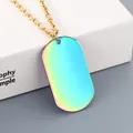 Minimalist iridescent rainbow stainless steel dog tag necklace with gold chain - Rainbow Tag + Gold Tone O-Chain