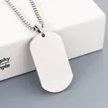 Minimalist silver stainless steel dog tag necklace with box chain. - Matte Silver Tag + Silver Tone Square Chain