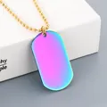 Minimalist iridescent rainbow stainless steel dog tag necklace with gold ball chain - Rainbow Tag + Gold Tone Ball Chain