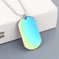 Minimalist stainless steel dog tag necklace with a vibrant rainbow gradient finish for men and women - Rainbow Tag + Silver Tone Ball Chain