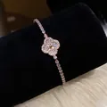 Bracelet élégant plaqué or rose avec trèfle à quatre feuilles serti de zircons - Bracelet Tennis Trèfle en Pavé (44#) / Or Rose-Blanc (44#)