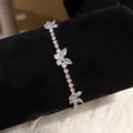 Élégant bracelet à maillons argentés avec papillons en zircons brillants pour femme - Strass Rond et Marquise Clair (46#) / Argent-Blanc (46#)