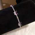 Bracelet tennis élégant argenté avec pierres de zircone violettes en forme de papillon - Bracelet Tennis Papillon Violet (47#) / Argent-Violet (47#)