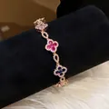 Bracelet vintage doré avec breloques trèfle en zircon multicolore pour femmes - Trèfle Pavé Multicolore (49#) / Or-Multicolore (49#)