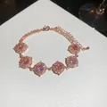 Vintage rose gold bracelet with pink cubic zirconia in geometric square settings - 24# Bracelet / Rose Gold Pink