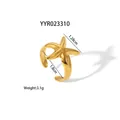 18K gold plated stainless steel starfish open ring with weight and size details - Starfish Style (YYR023310)