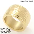 Bague large en acier titane doré martelé, anneau minimaliste pour hommes et femmes - Taille 6 / Style de Bande Large Martelée (KR82568-K) / Largeur 14mm / Or