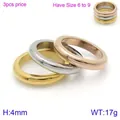 Set di tre anelli minimalisti in acciaio inossidabile nei colori oro, argento e oro rosa. - Taglia 7 / 4mm (3 Pezzi/Confezione) / Set di Tre Colori