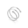 Minimalist stainless steel spiral wrap ring with sparkling zircon accents in silver - Size 6 / Steel