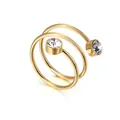 Minimalist gold spiral stainless steel ring with clear round cubic zirconia crystals - Size 6 / Gold Style (KR54062-GC)