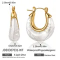 Detailed dimensions of chunky white resin U-shaped hoop earrings in gold stainless steel - Marble White (JDE0307031-WT)