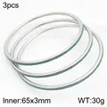 Set of three silver titanium steel stackable bangles with green rhinestones, 65x3mm size - Silver 3-Piece Set (KB211922-GC) / 65*3mm (3 Pieces/Pack)