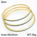 Elegant 18k gold-plated stainless steel bangles with green rhinestones, 3pcs set - Gold 3-Piece Set (KB211920-GC) / 65*3mm (3 Pieces/Pack)