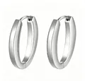 Polished silver oval hoop earrings with a minimalist hinged design for women - Flat Round Ear Clips Steel Color Ms-593