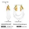 Detailed view of U-shaped stainless steel resin earrings showing size and weight specs. - White
