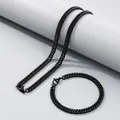 Ensemble collier et bracelet en chaîne gourmette noire en acier inoxydable pour tous - 6mm Bracelet / Noir / 20cm