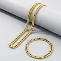 Goldfarbenes Edelstahl-Panzerketten-Set mit Halskette und Armband für Herren und Damen - 6mm / Armband 20cm / Gold