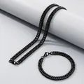 Ensemble collier et bracelet en acier inoxydable noir avec chaîne maille gourmette - 7mm Noir / Bracelet 20cm