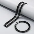 Ensemble collier et bracelet en maille gourmette en acier inoxydable noir pour hommes et femmes - 8MM Noir / Bracelet 20cm