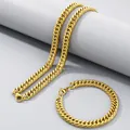 Goldfarbenes Set aus NK-Panzerhalskette und Armband aus Edelstahl für Damen und Herren. - 8mm / Armband 20cm / Gold