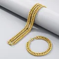 Poliertes goldenes Edelstahl-Panzerketten-Set aus Halskette und Armband für Unisex - 9mm / Armband 20cm / Gold