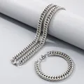 Ensemble collier et bracelet à mailles cubaines en acier inoxydable poli argent - 20cm / Bracelet / 9mm / Acier