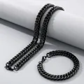 Ensemble professionnel collier et bracelet gourmette en acier inoxydable noir - 20cm / Bracelet / 10mm / Noir