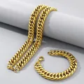 Parure collier et bracelet à maillons NK en acier inoxydable doré pour hommes et femmes - 13mm Or / Bracelet 20cm