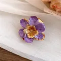 Elegante anello a fiore in olio gocciolante viola con centro in metallo dorato - Anello (HR3343) / Viola