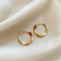 Chinese style gold hoop earrings featuring multi-color floral enamel segments - Multicolor (S357)