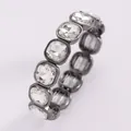 Elegant elasticated bracelet featuring square clear stones in gunmetal gray frames - Square Gem Style (1361) / Gunmetal