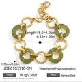 Durable hypoallergenic gold stainless steel bracelet featuring elegant green resin rings - Green Resin Link Style (JDB0103310-GN) / 16.0+4.0cm / Gold + Green