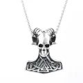 Vintage silver Viking Thor's Hammer Mjölnir pendant with Celtic ram skull motifs - Skulls and Horns Pendant (A0216)