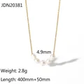 Collana in acciaio inossidabile dorato con cinque perle d'acqua dolce, lunga 40 cm più 5 cm - Jdn20381