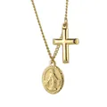 Collar de acero inoxidable chapado en oro con medalla de la Virgen María y cruz - Medalla Milagrosa y Cruz Dorada (KN226470-Z)