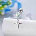 Single heart green zircon and star pendant earring in silver stainless steel - Mint Green (Single Piece)