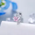 Elegant silver hoop earring featuring a dainty flower design with four pink zircon stones. - Single Piece (A1261-2#) / Pink