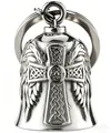 Silver guardian bell pendant with celtic cross and wings relief for bikers - Angel Cross + Key Ring