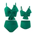 Emerald green family bikini set with large decorative bows and high waisted bottoms - S / Top And Bottom / Malachite green