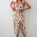 Two-piece tiger print bikini set with high-slit skirt in beige and orange tones - S / Top And Bottom / Light Tiger Print