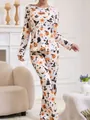 Gemütliches Damen Halloween Pyjama Set mit Kürbis und Geist Prints im Heimambiente - S / Weiß