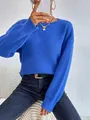 Dettaglio del maglione in maglia a coste blu reale con girocollo e maniche lunghe da donna - Taglia S / Top / Blu