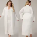 Set accappatoio e sottoveste lunga in raso bianco da donna in taglie forti con cintura - 1XL / Bianco