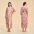 Peignoir kimono en satin pour femme avec imprimé marbré coloré et bordures jaunes - Taille Unique / Magnolia Radieux