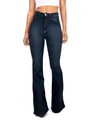 Women's high waist flared jeans in dark blue washed denim fabric with a slim fit cut - S / Dark Blue