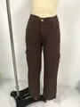 Pantalones cargo de cintura alta para mujer en marrón oscuro con múltiples bolsillos - S / Marrón