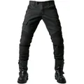 Men's black tactical motorcycle cargo pants with reinforced knees and large side pockets - S / Black