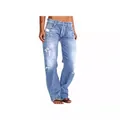Detail of light blue distressed jeans with heavy ripped knees and washed finish - XS / Light Blue